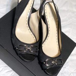 Coach Cinthia Black peep open toe wedges shoes. Great condition.